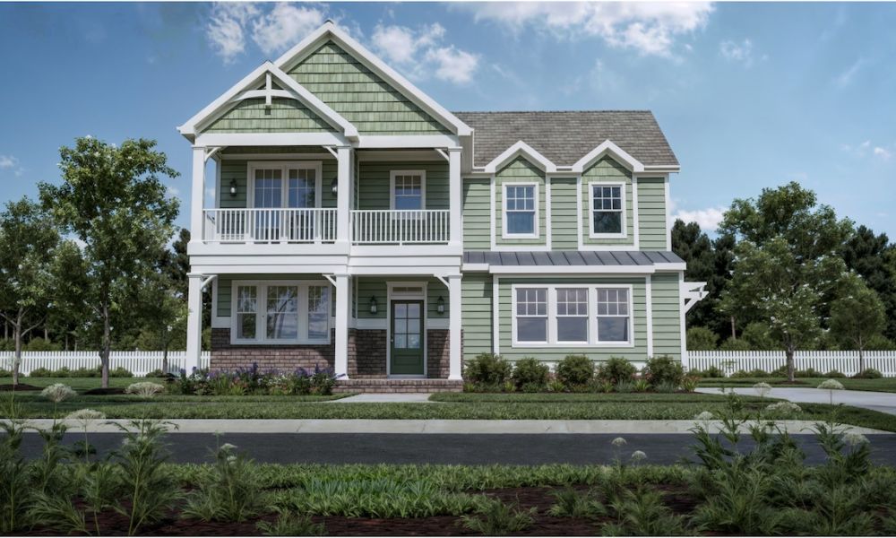 Oakville Elevation B with 2nd floor porch and side load garage options